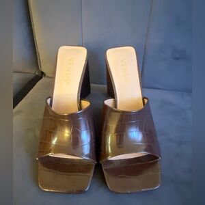 Venus Faux Leather Croc Mules Heels -Size 7